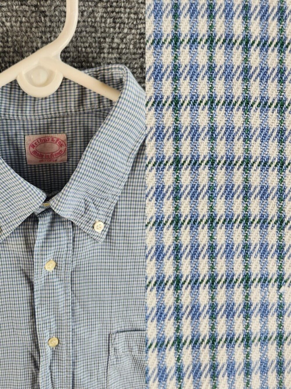 Arthur & Fox Size 42 Blue Green Check Long Sleeve Button Up Shirt Made In France